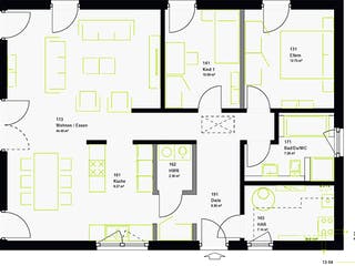 Fertighaus ComfortStyle 10.01 P von massa haus Ausbauhaus ab 140999€, Bungalow Grundriss 1