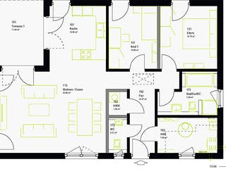 Fertighaus ComfortStyle 10.02 P von massa haus Ausbauhaus ab 144999€, Bungalow Grundriss 1