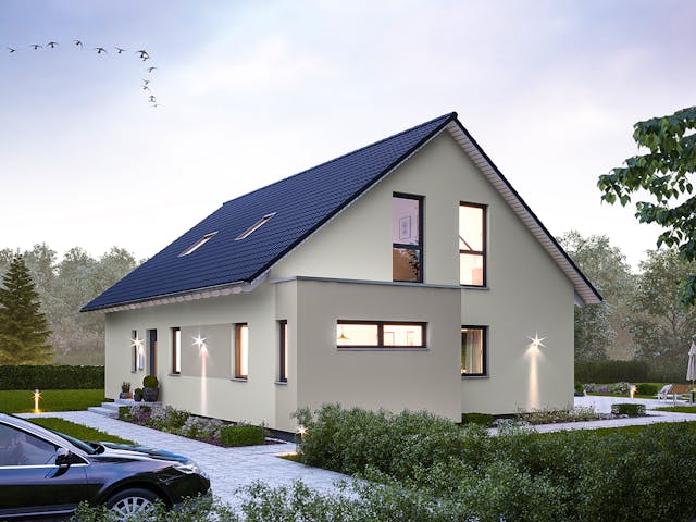 Fertighaus FamilyStyle 20.01 S von massa haus Ausbauhaus ab 174999€, Satteldach-Klassiker Außenansicht 1