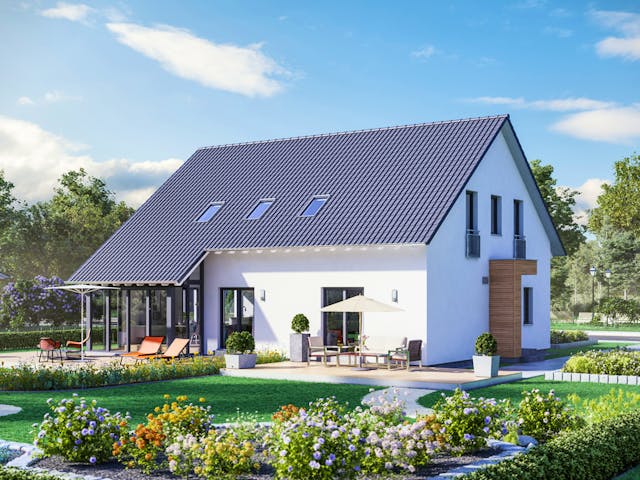 Fertighaus FamilyStyle 23.01 S von massa haus Ausbauhaus ab 186999€, Satteldach-Klassiker Außenansicht 1 Fertighaus FamilyStyle 23.01 S von massa haus Ausbauhaus ab 186999€, Satteldach-Klassiker Außenansicht 1