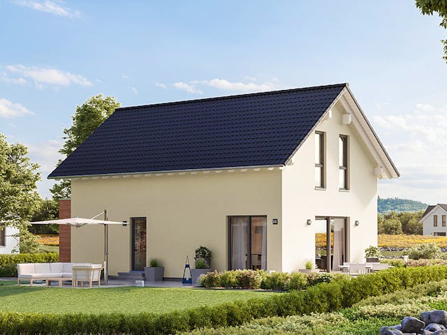 Fertighaus LifeStyle 12.01 S von massa haus Ausbauhaus ab 129999€, Satteldach-Klassiker Außenansicht 1