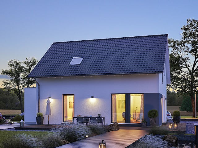 Fertighaus LifeStyle 13.02 S von massa haus Ausbauhaus ab 131999€, Satteldach-Klassiker Außenansicht 1