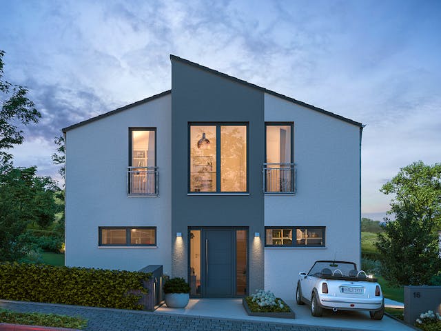 Fertighaus LifeStyle 13.11 P von massa haus Ausbauhaus ab 151999€, Pultdachhaus Außenansicht 1 Fertighaus LifeStyle 13.11 P von massa haus Ausbauhaus ab 151999€, Pultdachhaus Außenansicht 1