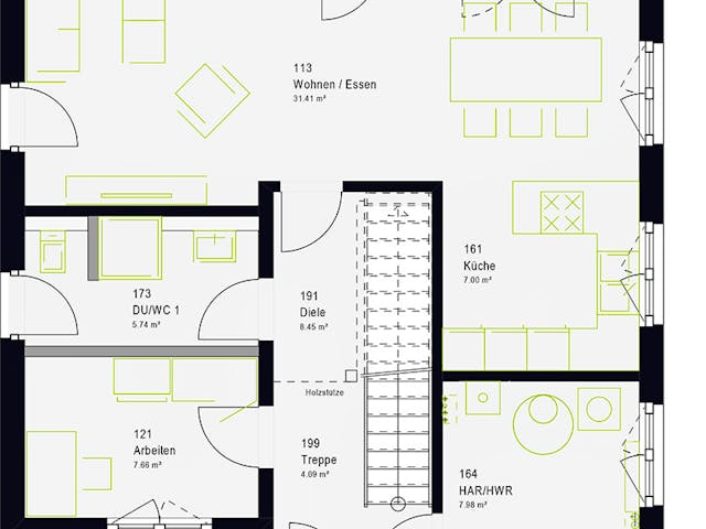 Fertighaus LifeStyle 13.11 P von massa haus Ausbauhaus ab 151999€, Pultdachhaus Grundriss 1