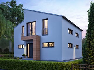 Fertighaus LifeStyle 16.05 P von massa haus Ausbauhaus ab 159999€, Pultdachhaus Außenansicht 2