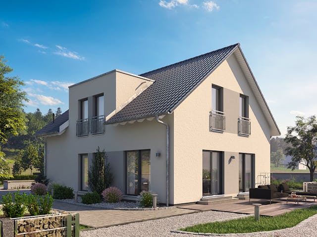 Fertighaus LifeStyle 18.07 S von massa haus Ausbauhaus ab 157999€, Satteldach-Klassiker Außenansicht 1