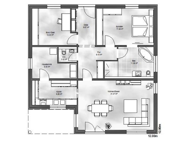 Massivhaus Bungalow 4 von Massive Wohnbau, Bungalow Grundriss 1
