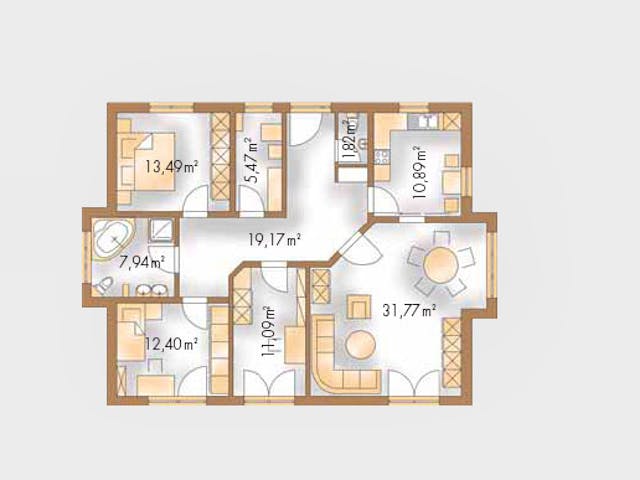 Massivhaus Mediterran 114 von Wagener Systemhausbau Schlüsselfertig ab 249000€, Bungalow Grundriss 1