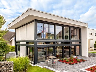 Fertighaus FUSION - Musterhaus Mannheim von Meisterstück-HAUS, Fachwerk Außenansicht 1