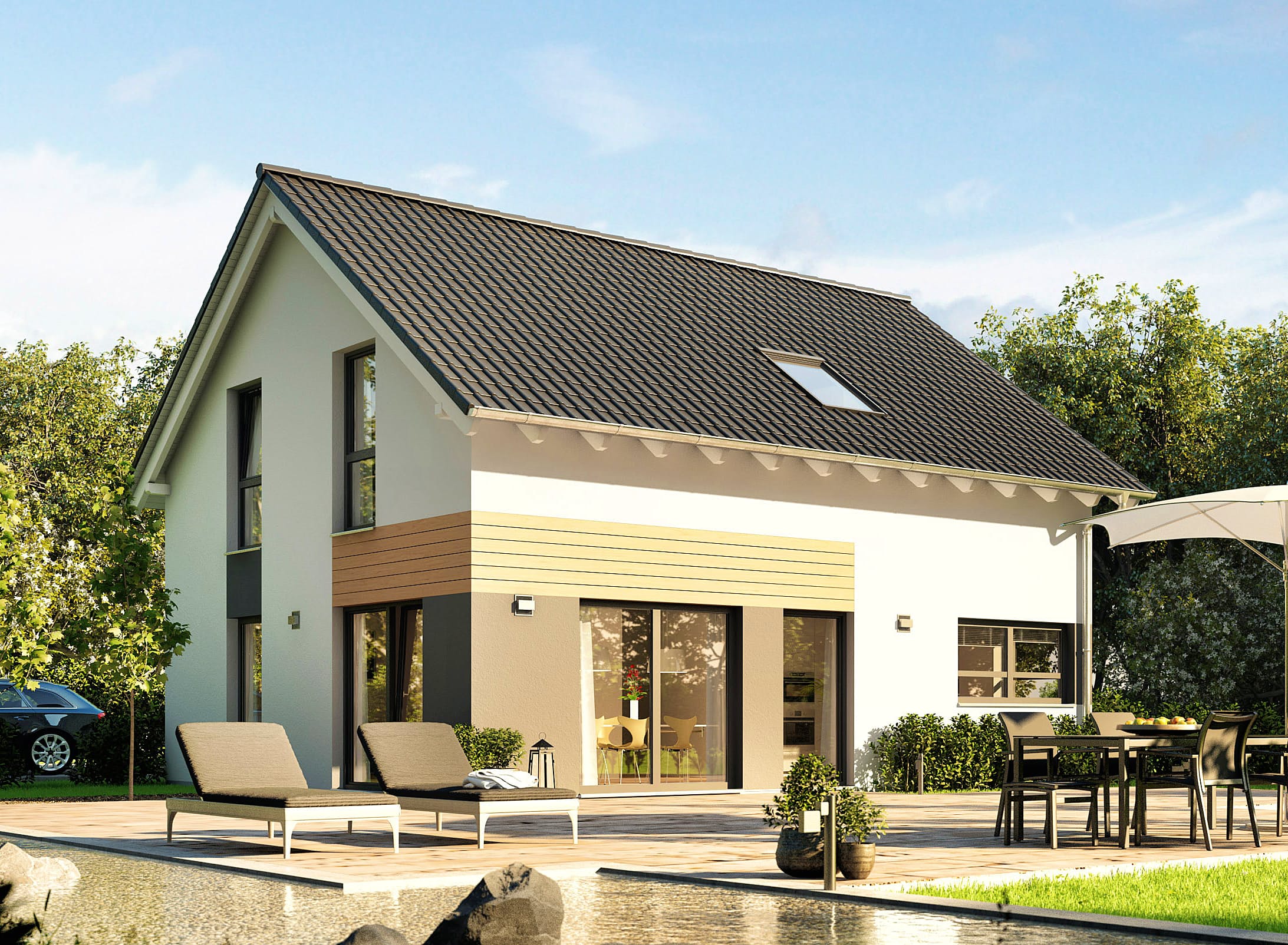 Fertighaus Mentano von Büdenbender Hausbau Schlüsselfertig ab 351809€, Satteldach-Klassiker Außenansicht 1