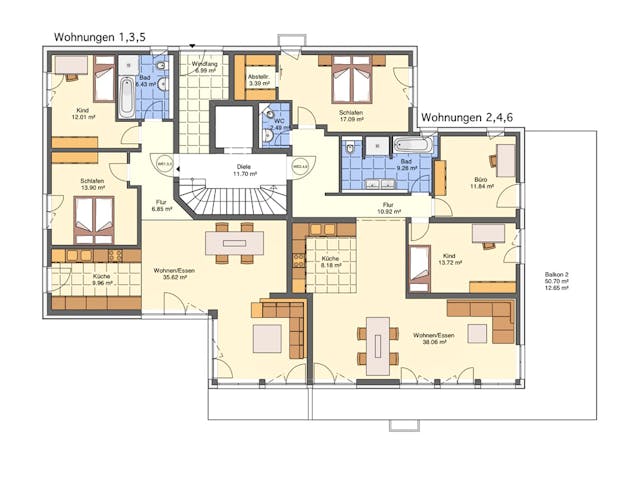 Massivhaus Mehrfamilienhaus mit Luxus und Eleganz von RheinMassiv Massivhäuser, Stadtvilla Grundriss 1