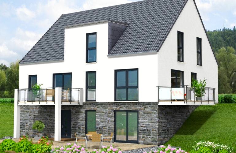 Massivhaus 3FH Version 372 von Grundsteinhaus Schlüsselfertig ab 451700€, Außenansicht 1