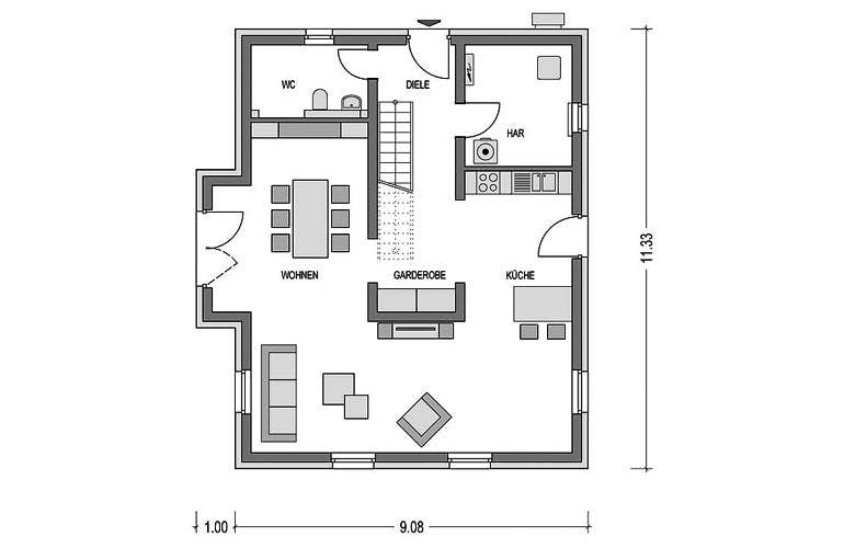 Massivhaus Alto 631 (inactive) von Heinz von Heiden, Satteldach-Klassiker Grundriss 1
