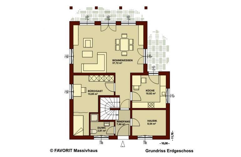 Massivhaus Ambiente 132 von FAVORIT Massivhaus Schlüsselfertig ab 283380€, Stadtvilla Grundriss 2
