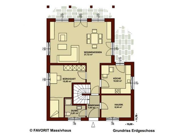 Massivhaus Ambiente 132 von FAVORIT Massivhaus Schlüsselfertig ab 283380€, Stadtvilla Grundriss 2