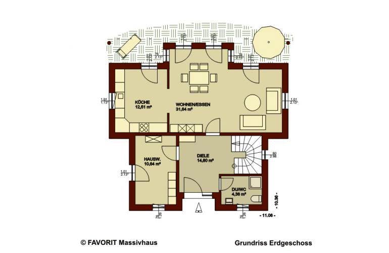 Massivhaus Ambiente 135 von FAVORIT Massivhaus Schlüsselfertig ab 285650€, Stadtvilla Grundriss 2