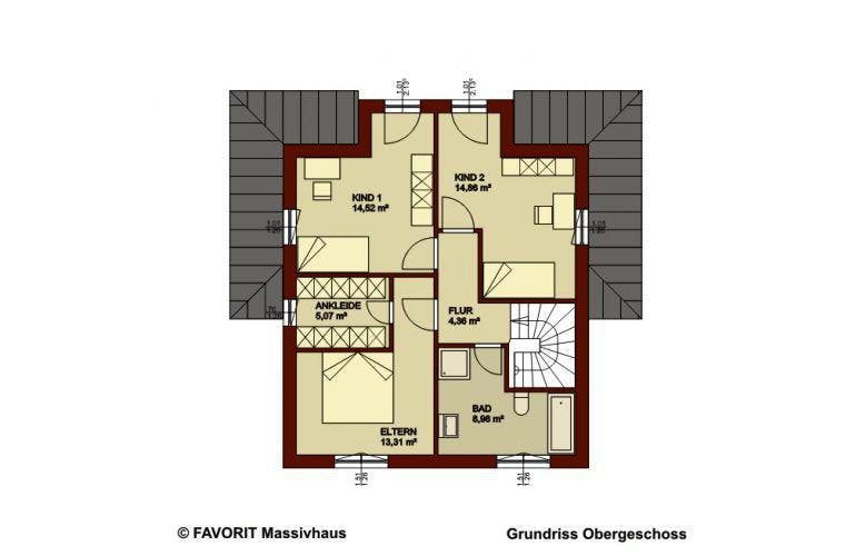 Massivhaus Ambiente 135 von FAVORIT Massivhaus Schlüsselfertig ab 285650€, Stadtvilla Grundriss 1