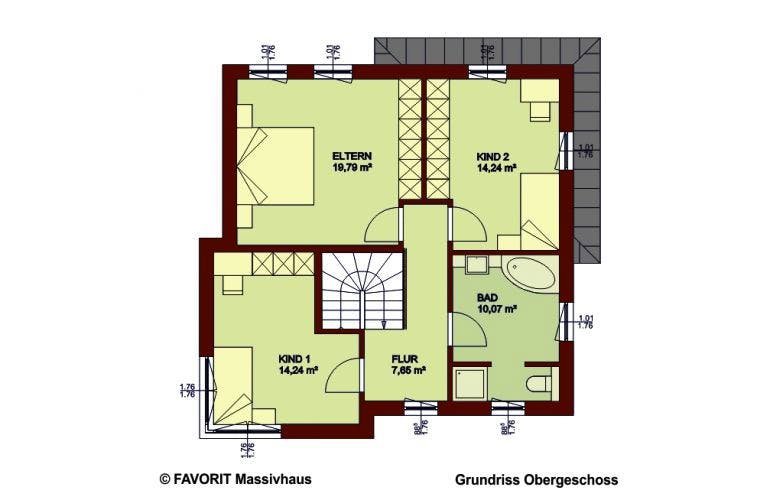 Massivhaus Ambiente 141 von FAVORIT Massivhaus Schlüsselfertig ab 276570€, Stadtvilla Grundriss 1