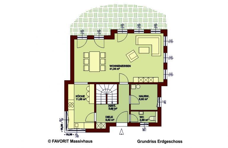 Massivhaus Ambiente 141 von FAVORIT Massivhaus Schlüsselfertig ab 276570€, Stadtvilla Grundriss 2
