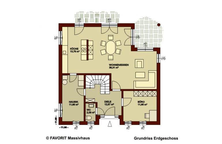 Massivhaus Ambiente 145 von FAVORIT Massivhaus Schlüsselfertig ab 356750€, Stadtvilla Grundriss 1