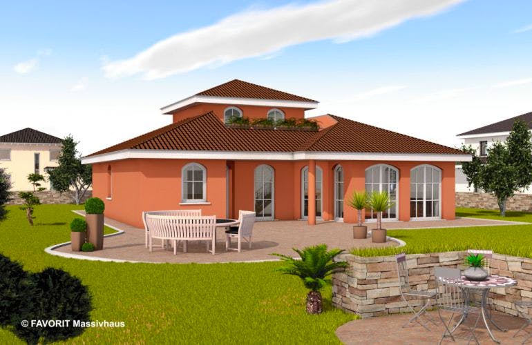 Massivhaus Ambiente 158 von FAVORIT Massivhaus Schlüsselfertig ab 348270€, Bungalow Außenansicht 1