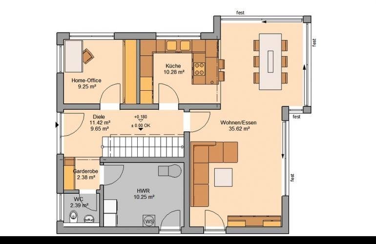 Massivhaus ARCHITEKTENHAUS ALLEA von KHC Bauträger Schlüsselfertig ab 403900€, Grundriss 1
