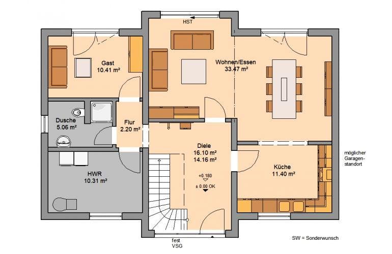 Massivhaus ARCHITEKTENHAUS AURO von KHC Bauträger Schlüsselfertig ab 428900€, Grundriss 1