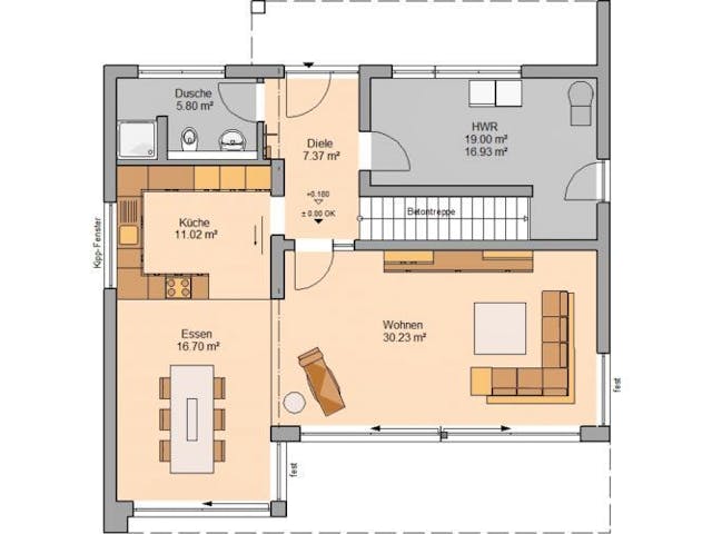 Massivhaus ARCHITEKTENHAUS ELEA von Kern-Haus Chemnitz Schlüsselfertig ab 518900€, Satteldach-Klassiker Grundriss 1