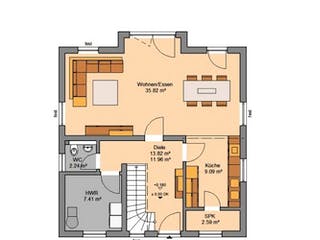Massivhaus ARCHITEKTENHAUS ESPRIT KLINKER von Kern-Haus Chemnitz Schlüsselfertig ab 322900€, Satteldach-Klassiker Grundriss 2