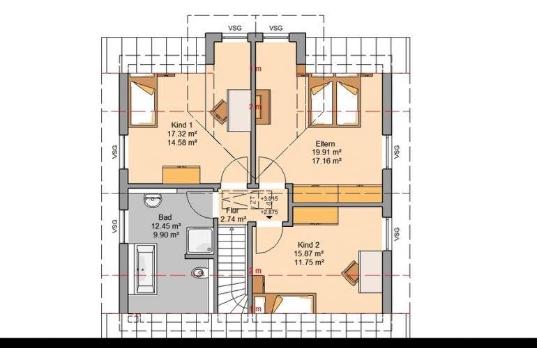 Massivhaus ARCHITEKTENHAUS ESPRIT von KHC Bauträger Schlüsselfertig ab 353900€, Grundriss 1