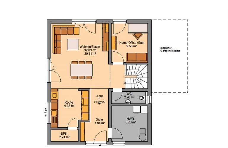 Massivhaus ARCHITEKTENHAUS JARA von KHC Bauträger Schlüsselfertig ab 274900€, Grundriss 1