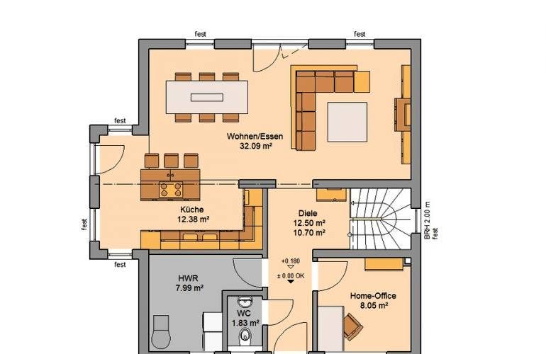 Massivhaus ARCHITEKTENHAUS KOMFORT TRENDLINE von KHC Bauträger Schlüsselfertig ab 278900€, Grundriss 1