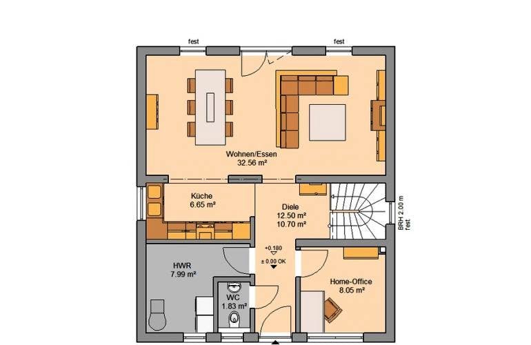 Massivhaus ARCHITEKTENHAUS KOMFORT von KHC Bauträger Schlüsselfertig ab 332900€, Grundriss 1