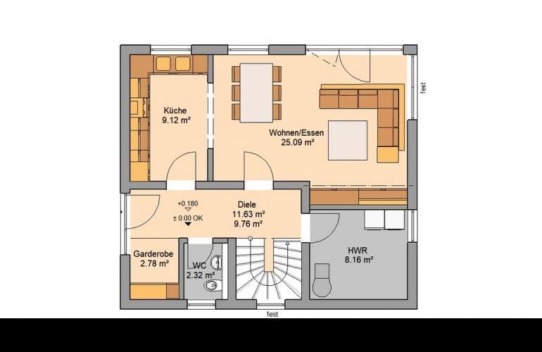 Massivhaus ARCHITEKTENHAUS LOOP CLASSIC von KHC Bauträger Schlüsselfertig ab 231900€, Grundriss 1