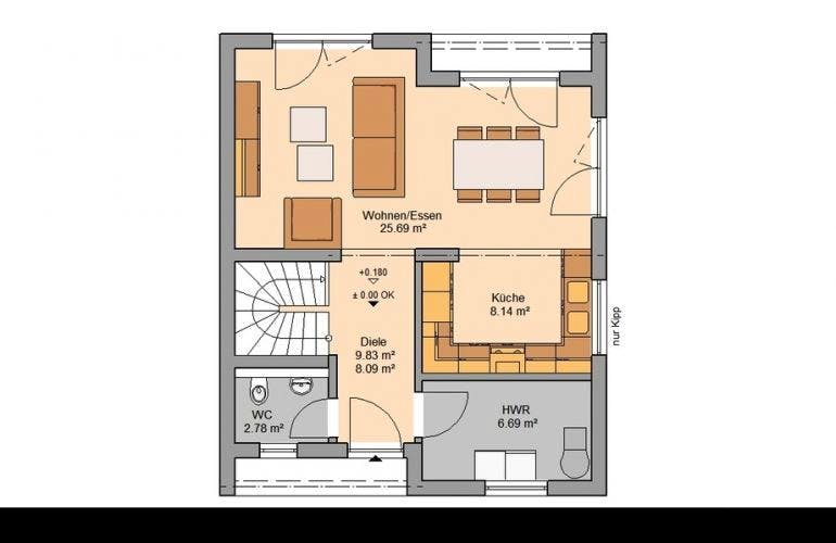 Massivhaus ARCHITEKTENHAUS LOU von KHC Bauträger Schlüsselfertig ab 309900€, Grundriss 1