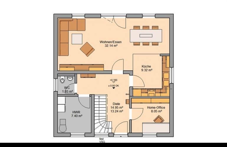 Massivhaus ARCHITEKTENHAUS LUNA von KHC Bauträger Schlüsselfertig ab 255900€, Grundriss 1