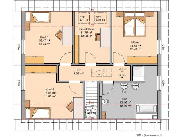 Massivhaus ARCHITEKTENHAUS SIGNUM von Kern-Haus Chemnitz Schlüsselfertig ab 343900€, Satteldach-Klassiker Grundriss 1