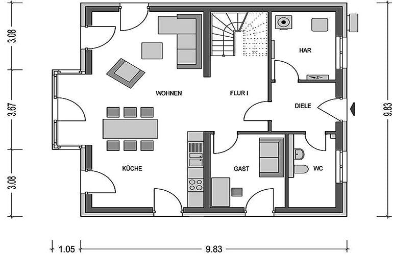 Massivhaus Arcus 153 von Heinz von Heiden Schlüsselfertig ab 252932€, Stadtvilla Grundriss 2
