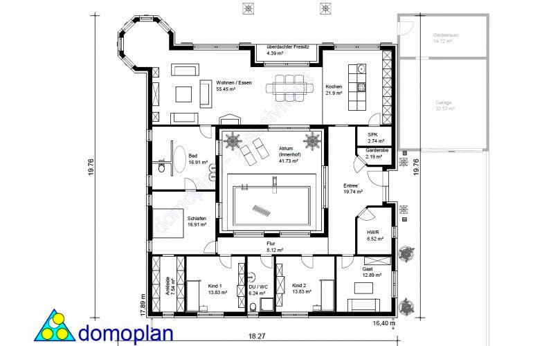 Massivhaus Atrium-Bungalow von domoplan massivhaus, Bungalow Grundriss 1