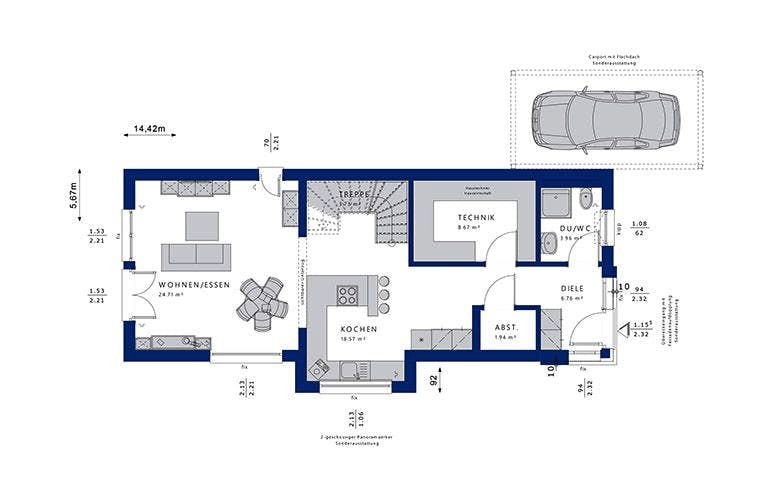 Fertighaus BALANCE 131 V3 von Bien-Zenker Schlüsselfertig ab 338716€, Cubushaus Grundriss 1