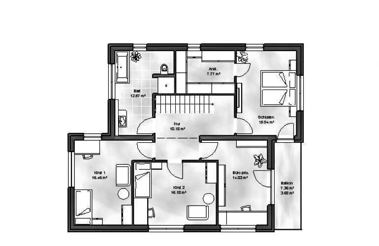 Massivhaus Bauhaus 5 von Massive Wohnbau, Cubushaus Grundriss 1