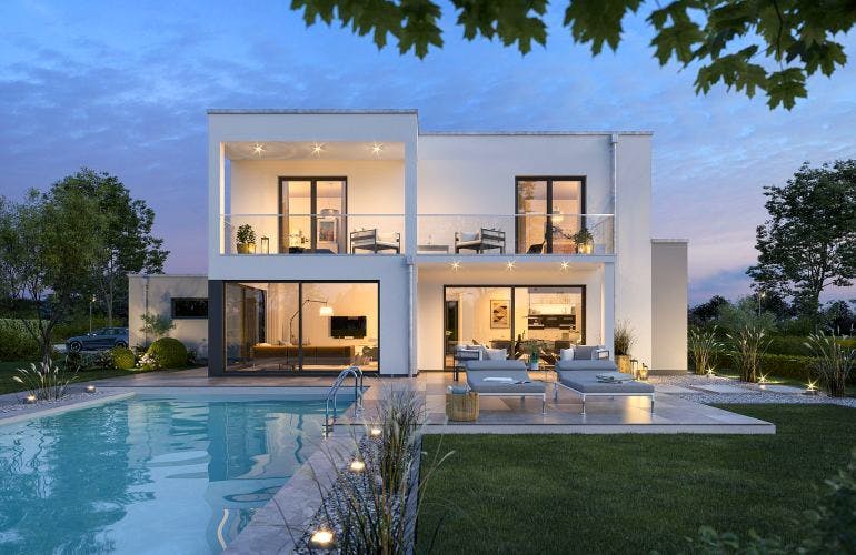Massivhaus BAUHAUS ANTEO von KHC Bauträger Schlüsselfertig ab 524900€, Cubushaus Außenansicht 1
