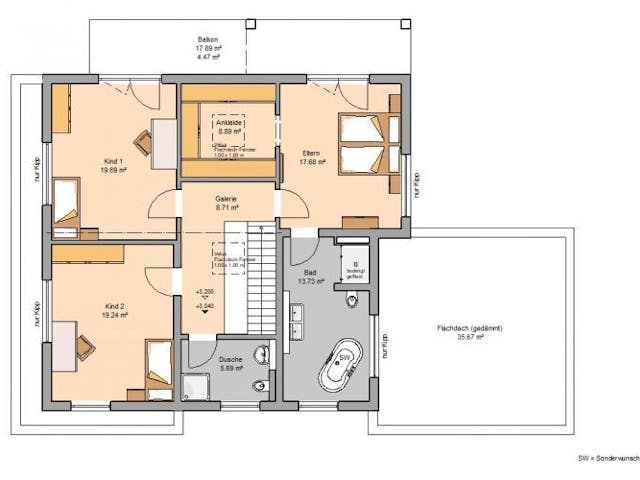 Massivhaus BAUHAUS ANTEO von Kern-Haus Chemnitz Schlüsselfertig ab 592900€, Cubushaus Grundriss 1