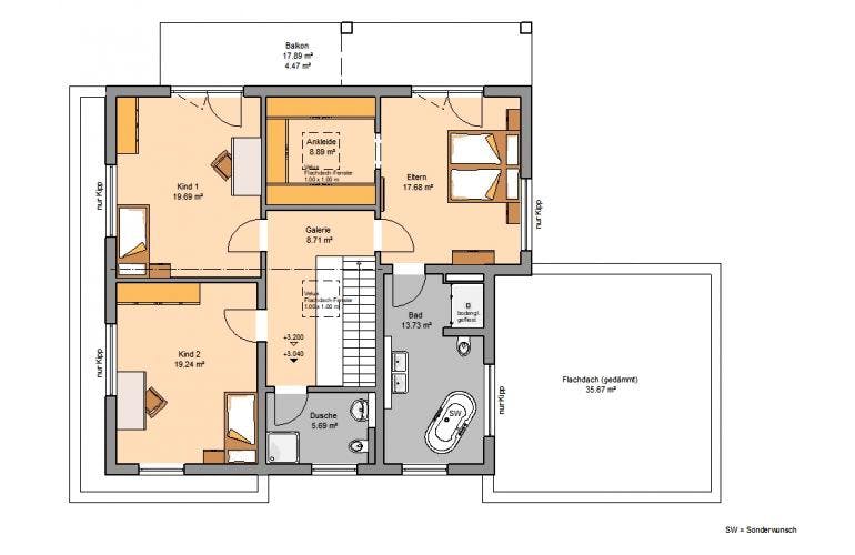Massivhaus BAUHAUS ANTEO von KHC Bauträger Schlüsselfertig ab 524900€, Cubushaus Grundriss 1