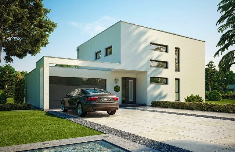 Massivhaus BAUHAUS CUBE von KHC Bauträger Schlüsselfertig ab 552900€, Cubushaus Außenansicht 1