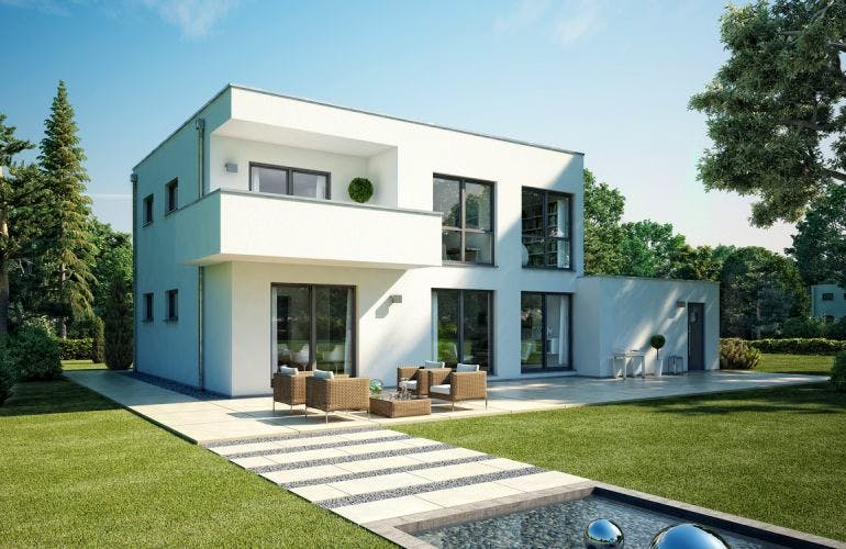 Massivhaus BAUHAUS CUBE von KHC Bauträger Schlüsselfertig ab 552900€, Cubushaus Außenansicht 2