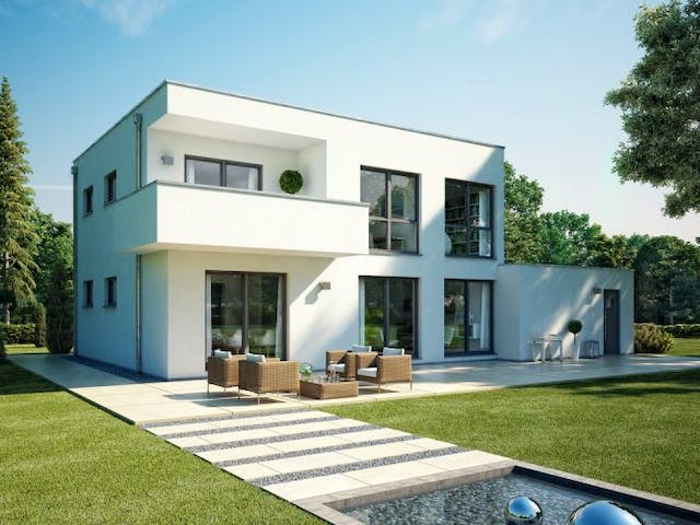Massivhaus BAUHAUS CUBE mit Doppelgarage von Kern-Haus Chemnitz Schlüsselfertig ab 564900€, Cubushaus Außenansicht 2