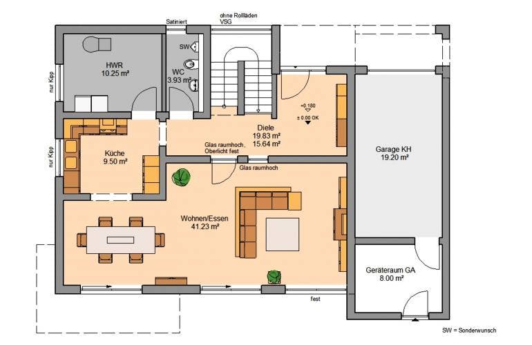 Massivhaus BAUHAUS CUBE von KHC Bauträger Schlüsselfertig ab 552900€, Cubushaus Grundriss 1
