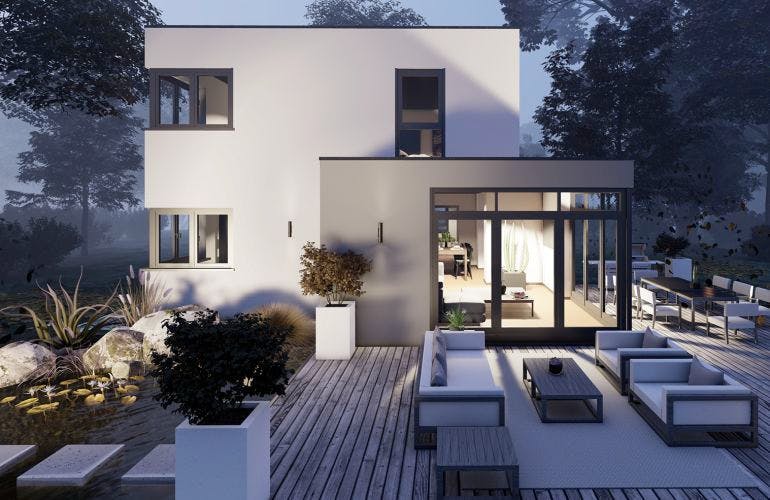 Massivhaus Bauhaus Heuzert 10-014 von Econ Das Haus, Cubushaus Außenansicht 1