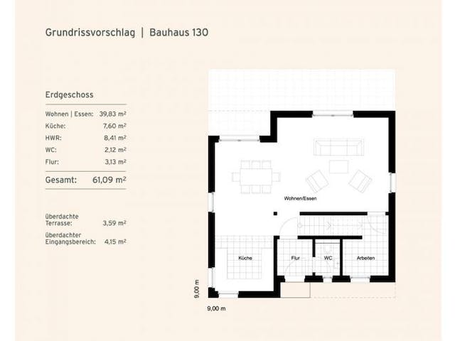 Massivhaus Bauhaus I 130 von Rostow Massivhaus, Cubushaus Grundriss 1